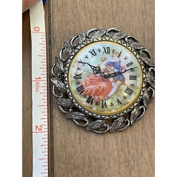 Vintage Victorian Style Brooch With Roman Numerals & Classical Scene, Clock - Picture 5 of 6